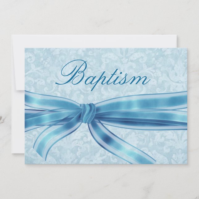 Pojke Christine Blue Damask Linen Papprare Inbjudningar (Framsida)