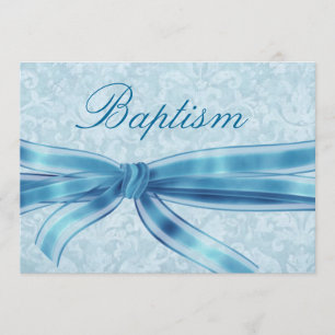 Pojke Christine Blue Damask Linen Papprare Inbjudningar