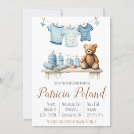 Pojke Clothes on Clothesline Baby Shower Inbjudningar