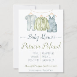 Pojke Clothes on Clothesline Baby Shower Inbjudningar