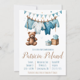 Pojke Clothes on Clothesline Baby Shower Inbjudningar