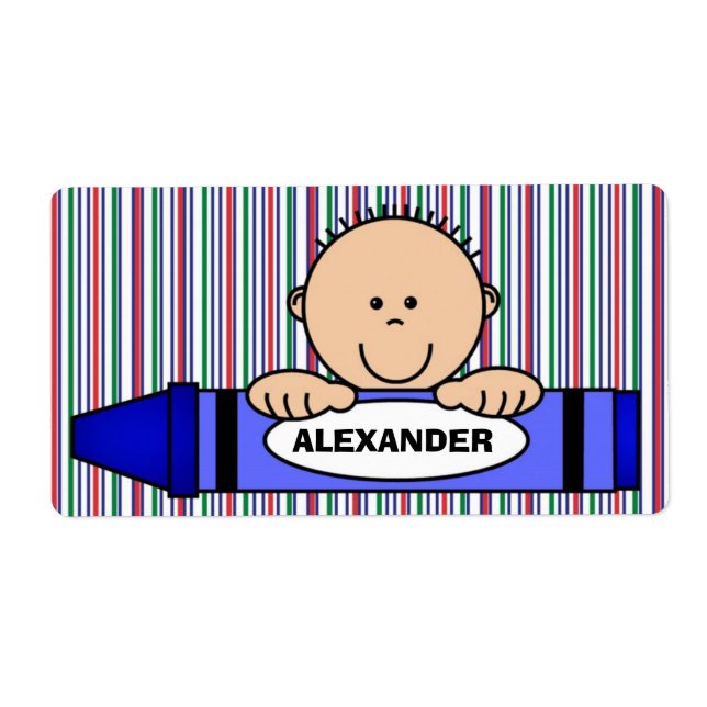 Pojke Crayon School Supply Label Fraktsedel (Framsidan)