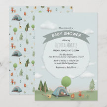 Pojke Cute Blue Camping Forest Bear Baby Shower
