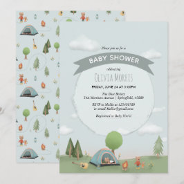 Pojke Cute Blue Camping Forest Bear Baby Shower Inbjudningar