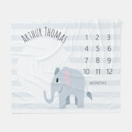 Pojke Cute Blue Elephant Safari Milestone Fleecefilt