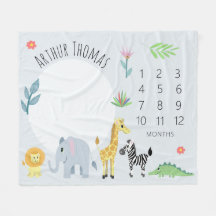 Pojke Cute Blue Jungle Safari Milestone