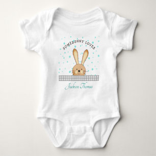 Pojke Cute Bunny Kärlek Teal/Grått Personlig T Shirt