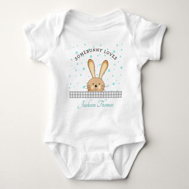 Pojke Cute Bunny Kärlek Teal/Grått Personlig T Shirt (Framsida)