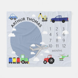 Pojke Cute Car Transport Milstone Newborn Fleecefilt