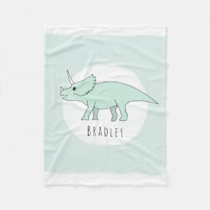 Pojke Cute Grönt Triceratops Dinosaur och Namn Ki Fleecefilt