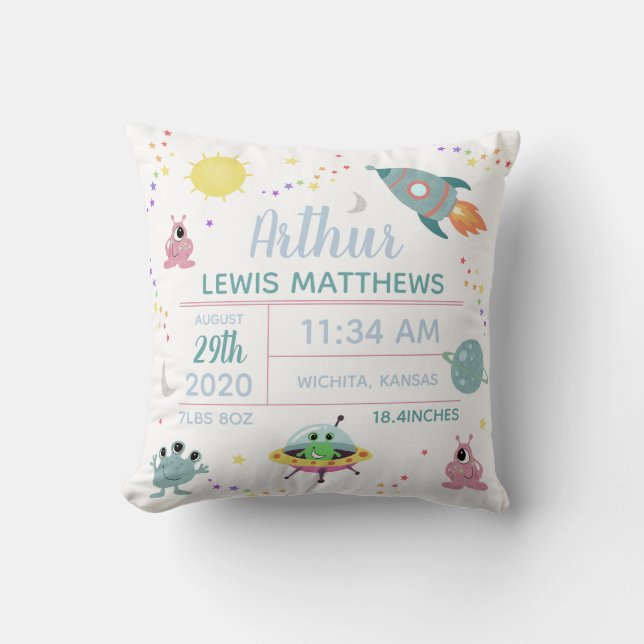 Pojke Cute Modern Space Alien Birance Stats Kudde (Framsida)