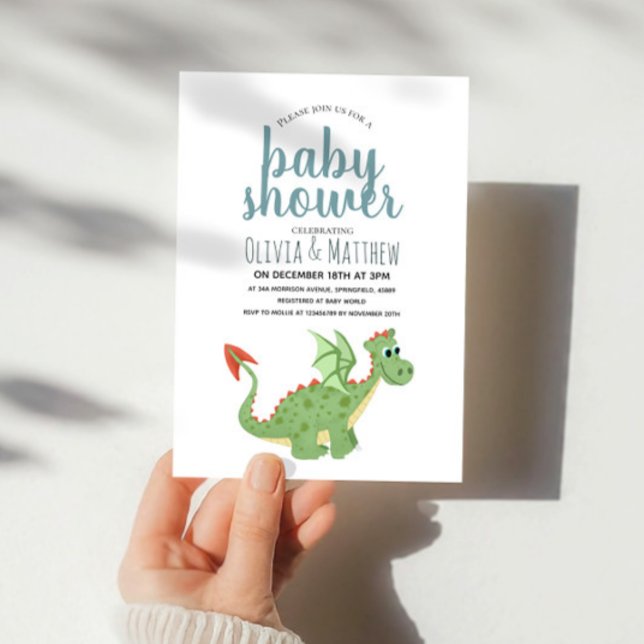 Pojke Cute och Modern Grönt Dragon Baby Shower Inbjudningar (Skapare uppladdad)