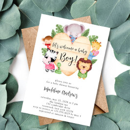 Pojke Cute Safari Animals Baby Shower Inbjudningar