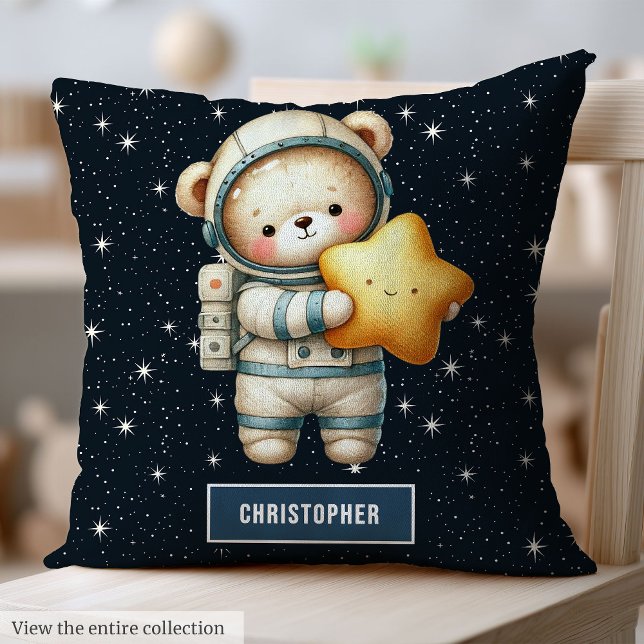 Pojke Dekorativ kudde med astronaut-Nallen (Baby Boy Throw Pillow with Astronaut Teddy Bear Scene)