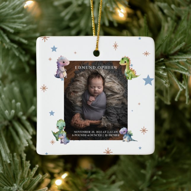 Pojke Dinosaur Birth Photo Julgransprydnad Keramik (Träd)