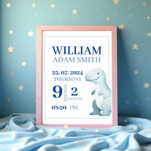 Pojke Dinosaur Personlig Birth Notice Poster