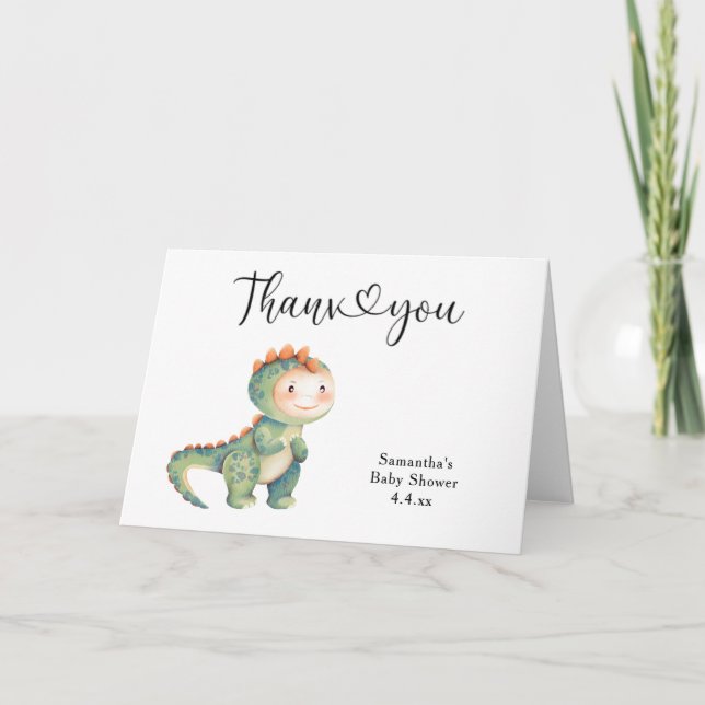 Pojke dinosaur Tack baby shower  Kort (Framsida)
