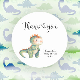 Pojke dinosaur Tack baby shower Runt Klistermärke