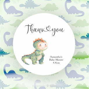 Pojke dinosaur Tack baby shower  Runt Klistermärke
