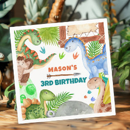 Pojke Dinosaurie 3-års födelsedagsfest Pappersservett