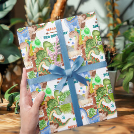 Pojke Dinosaurie 3-års födelsedagsfest Presentpapper