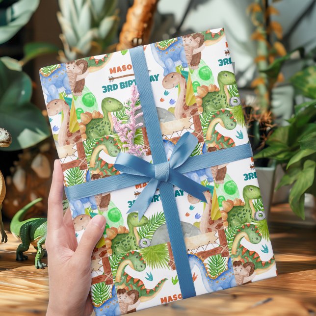 Pojke Dinosaurie 3-års födelsedagsfest Presentpapper (Skapare uppladdad)