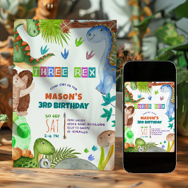 Pojke Dinosaurie 3-års födelsedagsinbjudan Inbjudningar
