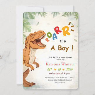 Pojke Dinosaurie Dino Bebis Shower Inbjudningar