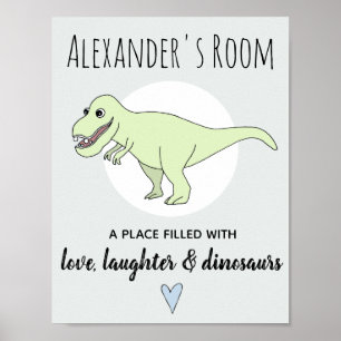 Pojke Doodle Dinosaur T-Rex med Namn Nursery Poster