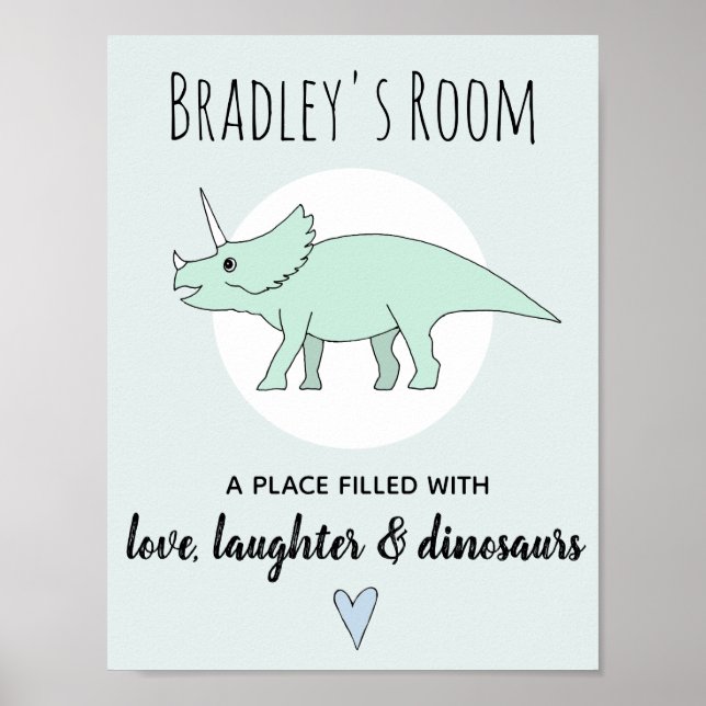 Pojke Doodle Dinosaur Triceratops Namn Nursery Poster (Framsidan)