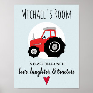 Pojke Doodle Red Farm Tractor och Namn Nursery Poster