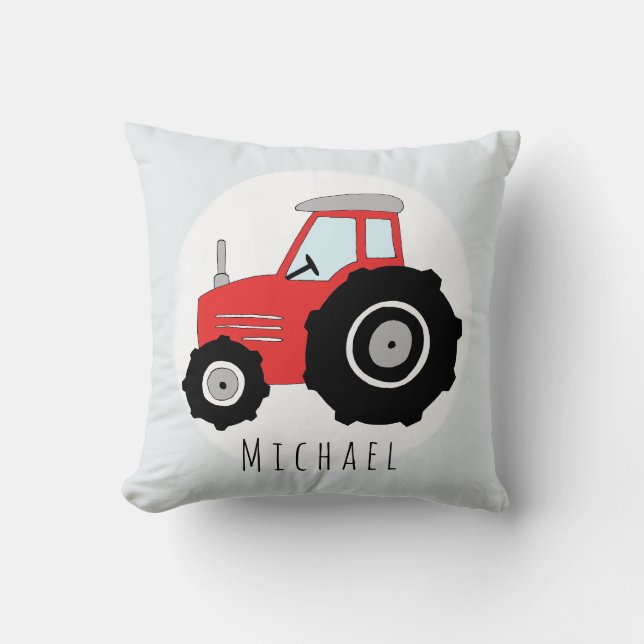 Pojke Doodle Red Tractor med Namn Nursery Kudde (Framsida)