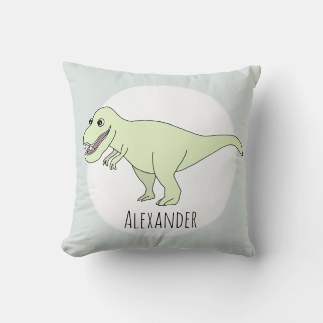 Pojke Doodle T-Rex Dinosaur med Namn Nursery Kudde (Framsida)