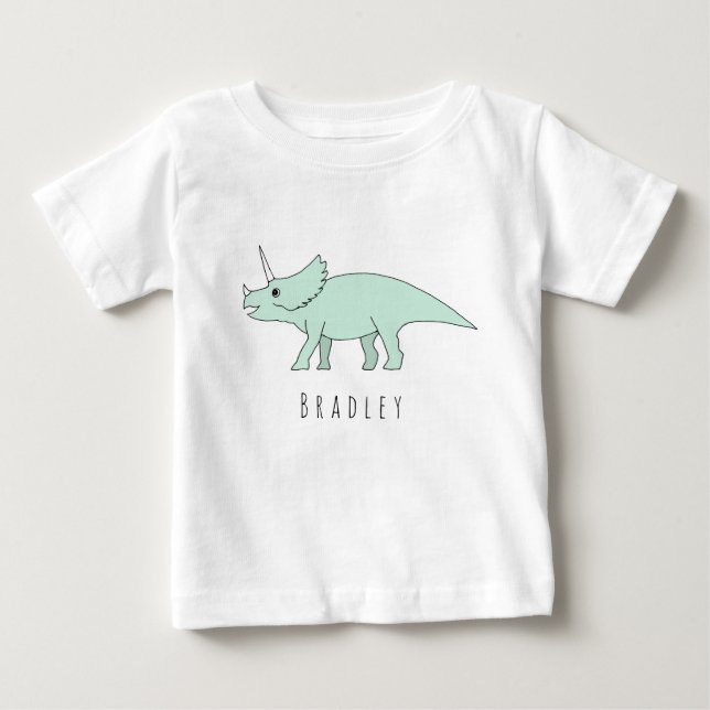 Pojke Doodle Triceratops Dinosaur med Namn Tee Shirt (Framsida)