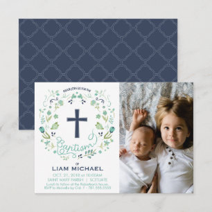 Pojke dopinbjudan - beställnings- fotokort inbjudningar