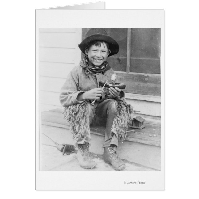 Pojke Dreped som Cowboy med Leksak Hälsningskort (Framsidan)