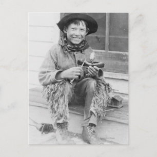 Pojke Dreped som Cowboy med Leksak Vykort