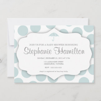 Pojke dusch polka dots paraplya ram blue inbjudningar