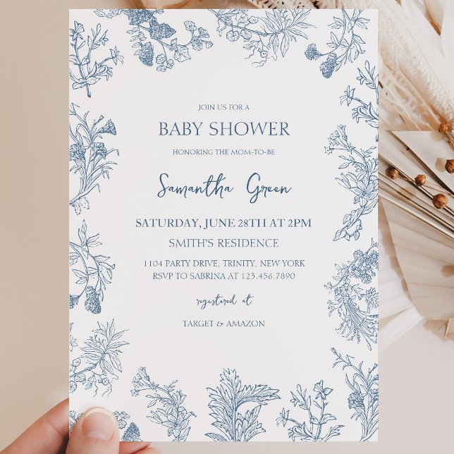 Pojke Dusty Blue Chinoiserie Baby Shower Inbjudningar (Skapare uppladdad)