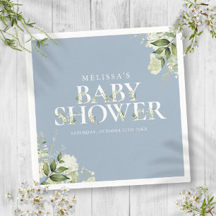 Pojke Dusty Blue Greenery Blad Baby Shower Pappersservett