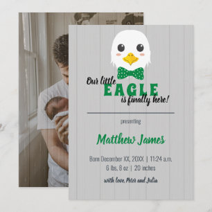 Pojke Eagle Grönt Lodrät Baby meddelande Inbjudningar