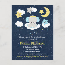 Pojke Elefant Baby Shower Blå och Marinblå
