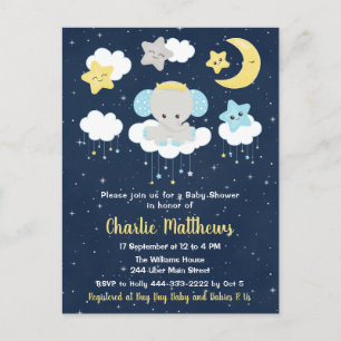 Pojke Elefant Baby Shower Blå och Marinblå Vykort