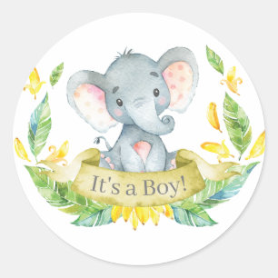 Pojke Elefant Babyfirande Gul Runt Klistermärke