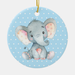 Pojke Elephant Baby Shower Blue Julgransprydnad Keramik