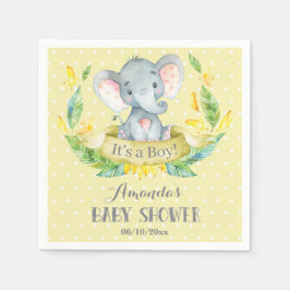 Pojke Elephant Baby Shower Gult och Grått Napkins Pappersservett