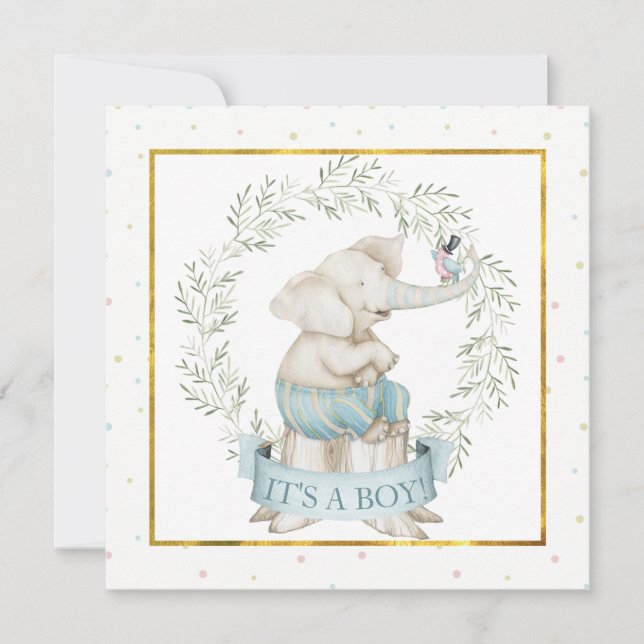 Pojke Elephant Baby Shower Inbjudningar (Framsida)