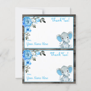 Pojke Elephant Blue Two Per Page - tackkort Inbjudningar