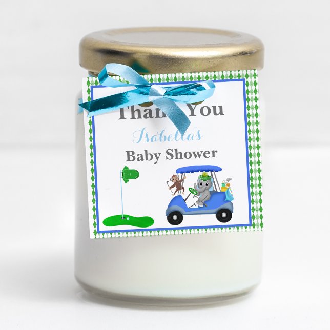 Pojke Elephant & Monkey Shower Gåvor Etiketter (Fore-tastic Favors: Elevate gifting with this golf-themed artwork, easily customized for your shower)
