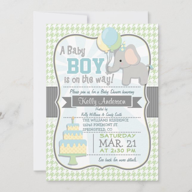 Pojke Elephant, Pastel Baby Shower Inbjudan (Framsida)